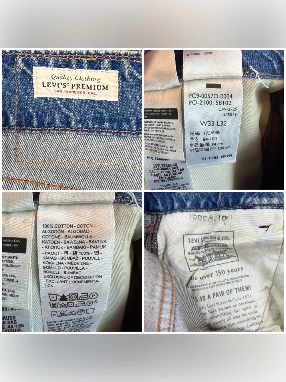 NWT Levis Premium Baggy Barrel Leg Jeans Tag 33 W  Light Wash Actual 34x32